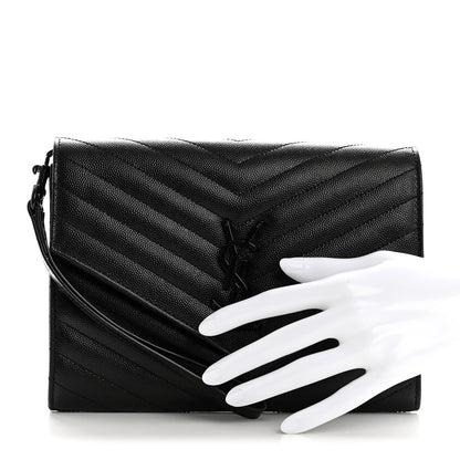 Grain De Poudre Matelasse Chevron Monogram Monochrome Envelope Clutch Black
