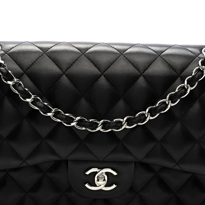 Lambskin Quilted Jumbo Double Flap Black