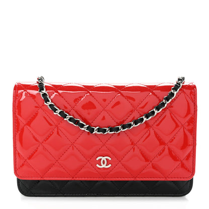 Patent Quilted Bi-Color Wallet On Chain WOC Red Black