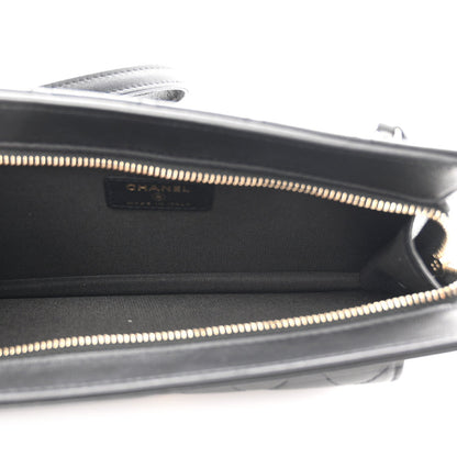 Lambskin Quilted Front Pocket Wristlet Black