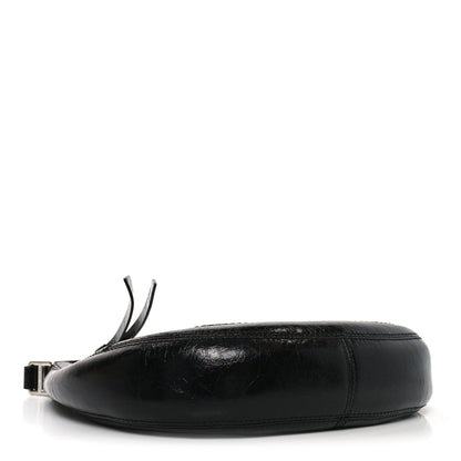 Crinkled Calfskin Crusier Crescent Bag Black
