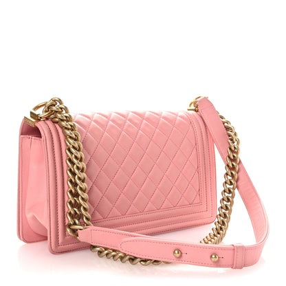Lambskin Quilted Medium Boy Flap Light Pink