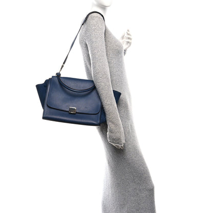 Drummed Calfskin Suede Medium Trapeze Navy Blue