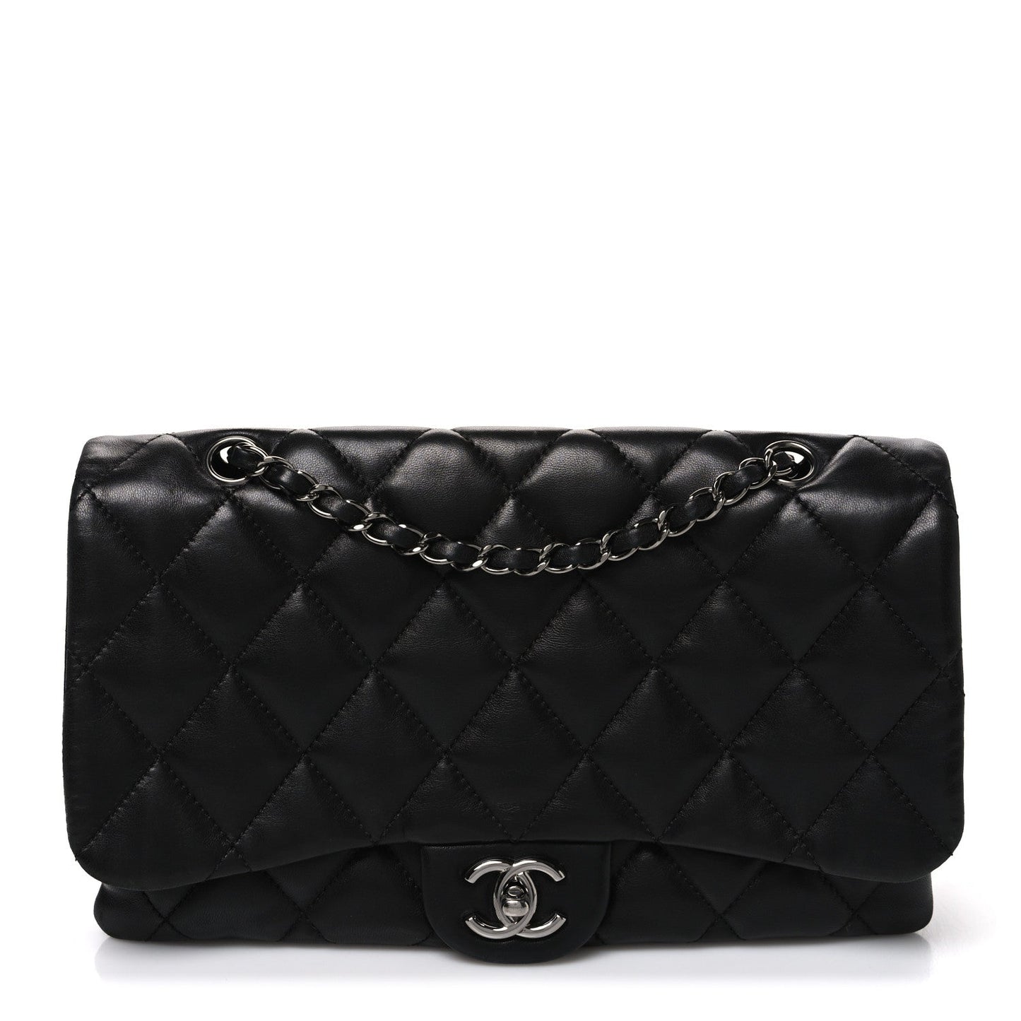 Lambskin Quilted Jumbo 3 Flap Black