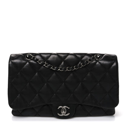 Lambskin Quilted Jumbo 3 Flap Black