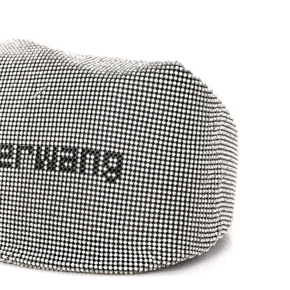 Mesh Crystal Rhinestone Mini Scrunchie Clutch Black Silver