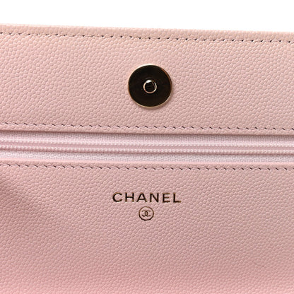 Caviar Quilted Crystal CC Wallet On Chain WOC Light Pink