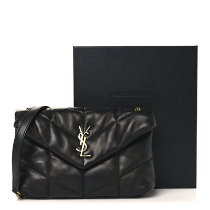 Lambskin Quilted Toy Loulou Puffer Monogram Chain Satchel Black