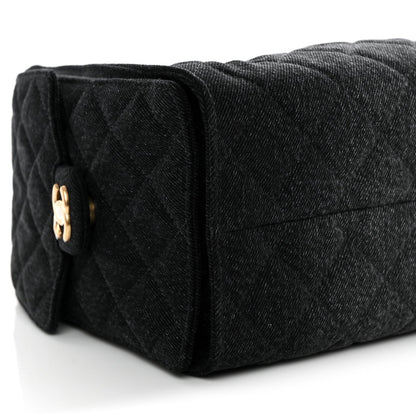 Washed Denim Quilted Small Chanel 25 Handbag Black