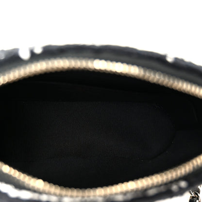 Tweed Quilted Mini Clutch With Chain Black White