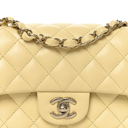 Lambskin Quilted Mini Rectangular Flap Light Yellow