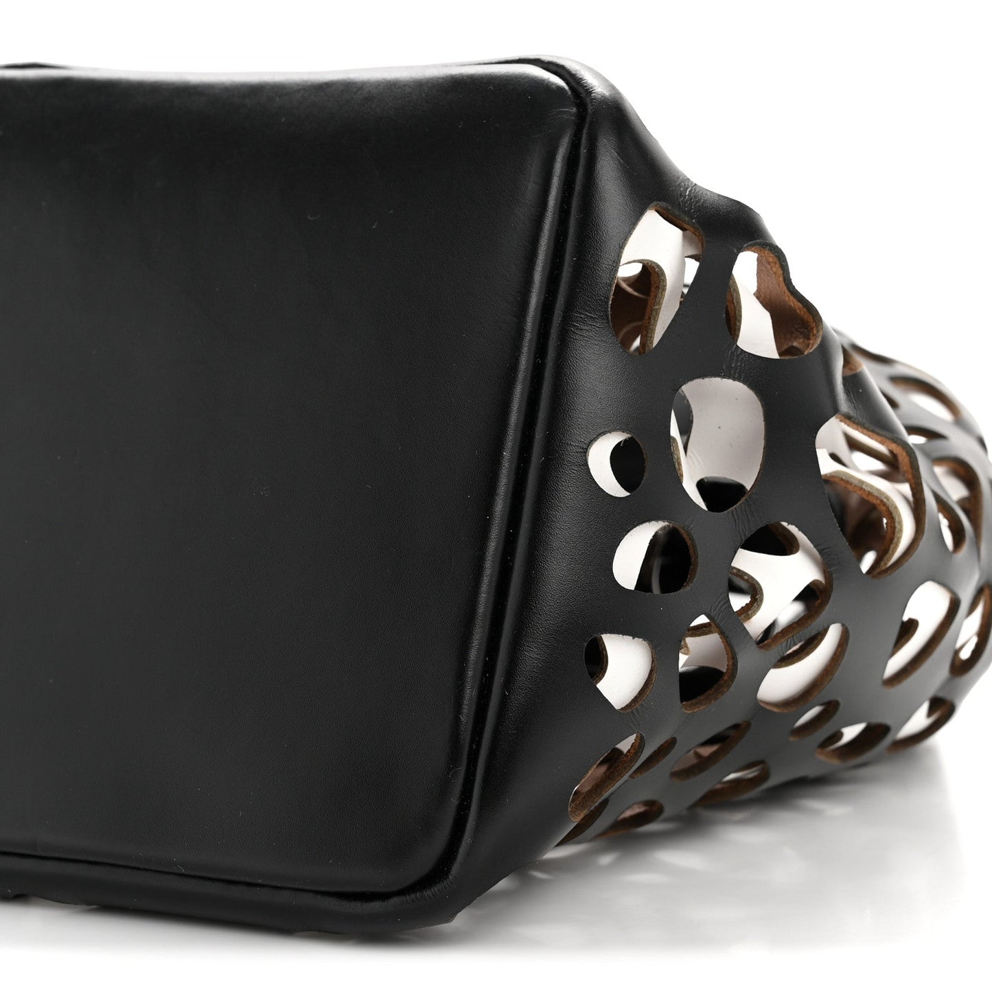 Calfskin Laser Cut Bucket Bag Black White