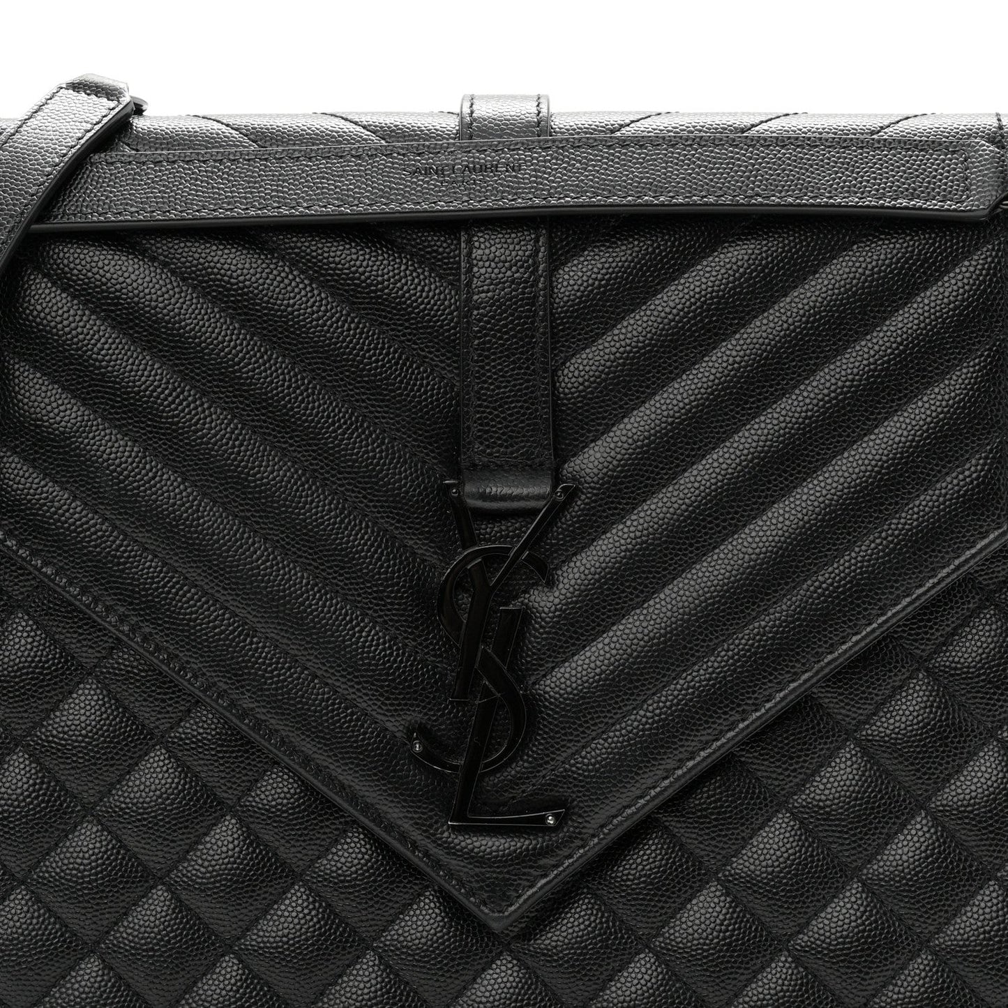 Grain De Poudre Textured Mixed Matelasse Large Triquilt Monogram Monochrome Satchel Black