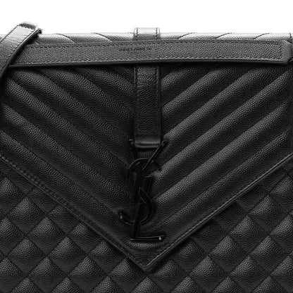 Grain De Poudre Textured Mixed Matelasse Large Triquilt Monogram Monochrome Satchel Black