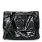 Patent Crocodile Embossed Lambskin Monogram Medium Niki Chain Satchel Black