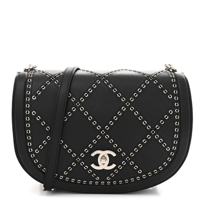 Calfskin Coco Eyelets Small Flap Bag Black