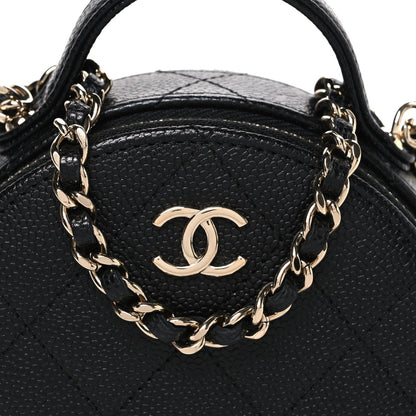 Caviar Quilted Round Handle With Care Vanity With Chain Black