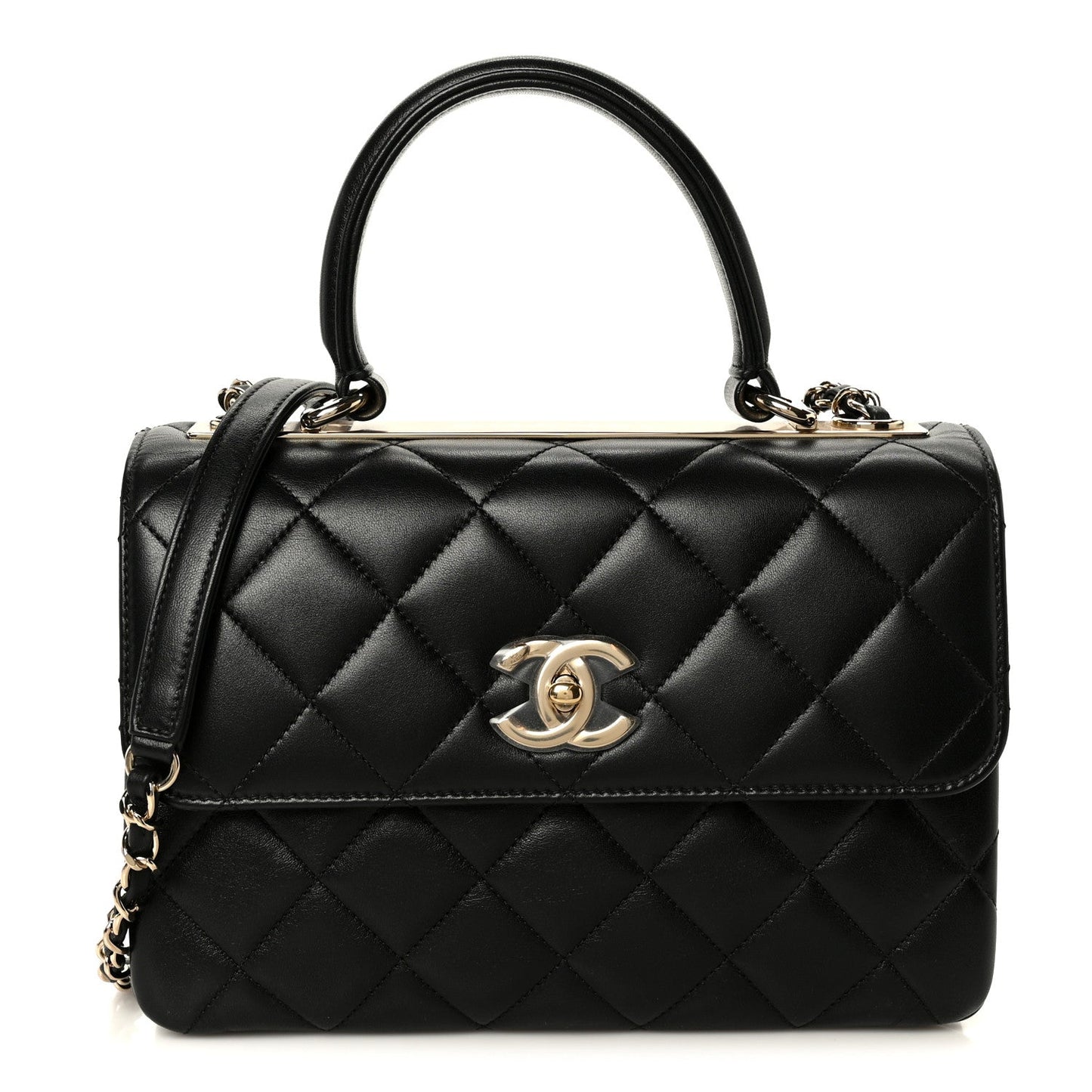 Lambskin Quilted Small Trendy CC Dual Handle Flap Bag Black