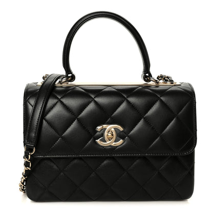 Lambskin Quilted Small Trendy CC Dual Handle Flap Bag Black
