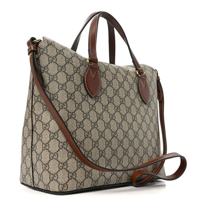 GG Supreme Monogram Linea A Foldover Tote Brown