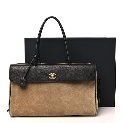 Grained Calfskin Suede Urban Essentials Large Shopping Bag  Dark Beige Black