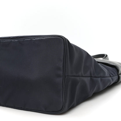 Nappa Nylon Soft Padded Shopping Tote Black Blue