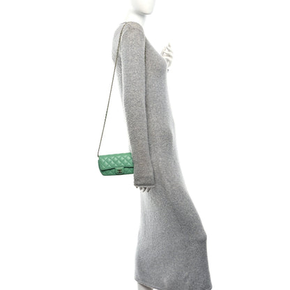 Caviar Quilted Flap Phone Holder With Chain Green