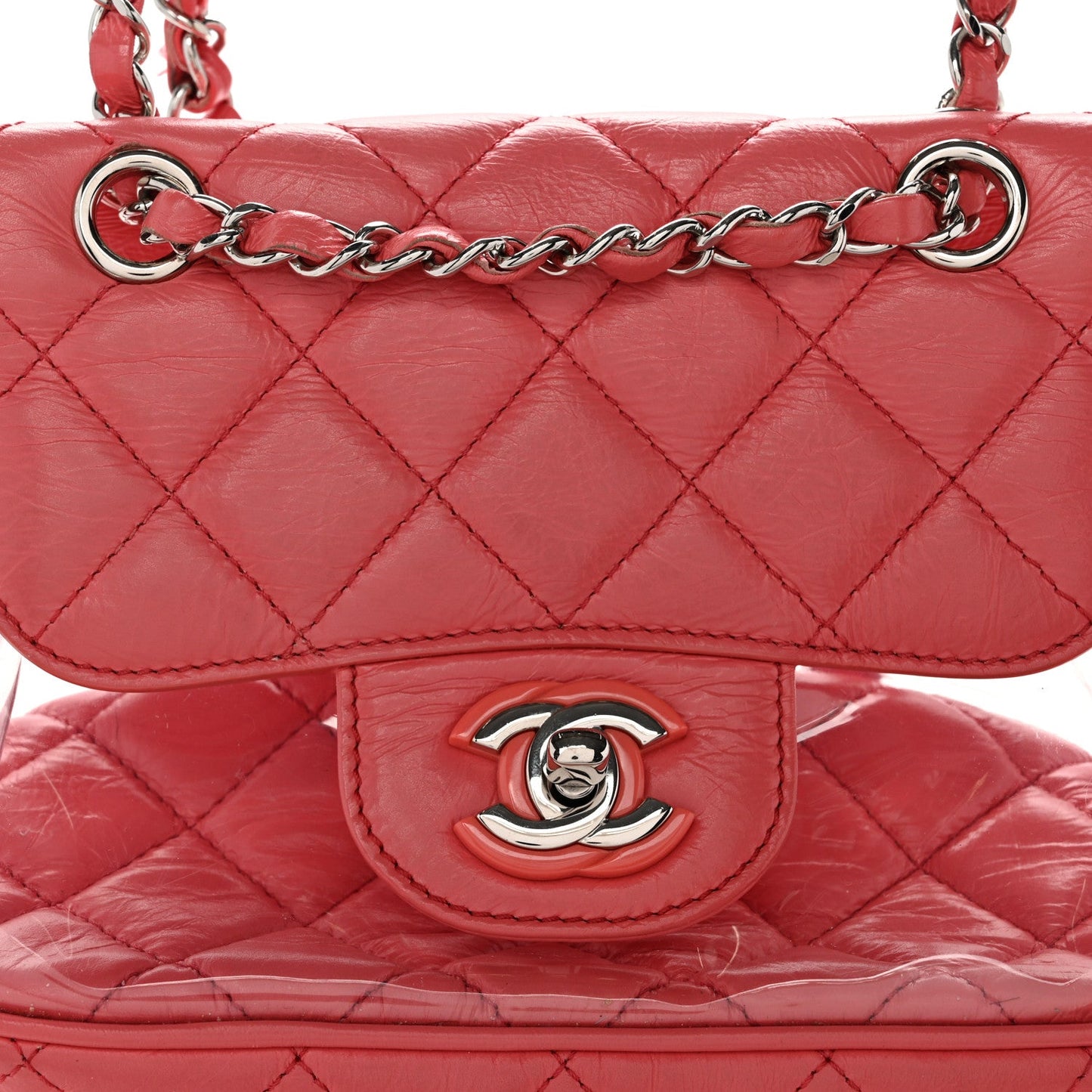 Crumpled Calfskin PVC Quilted Backpack Pink