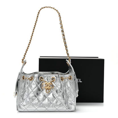 Metallic Aged Calfskin Mini Chanel 25 Handbag Silver