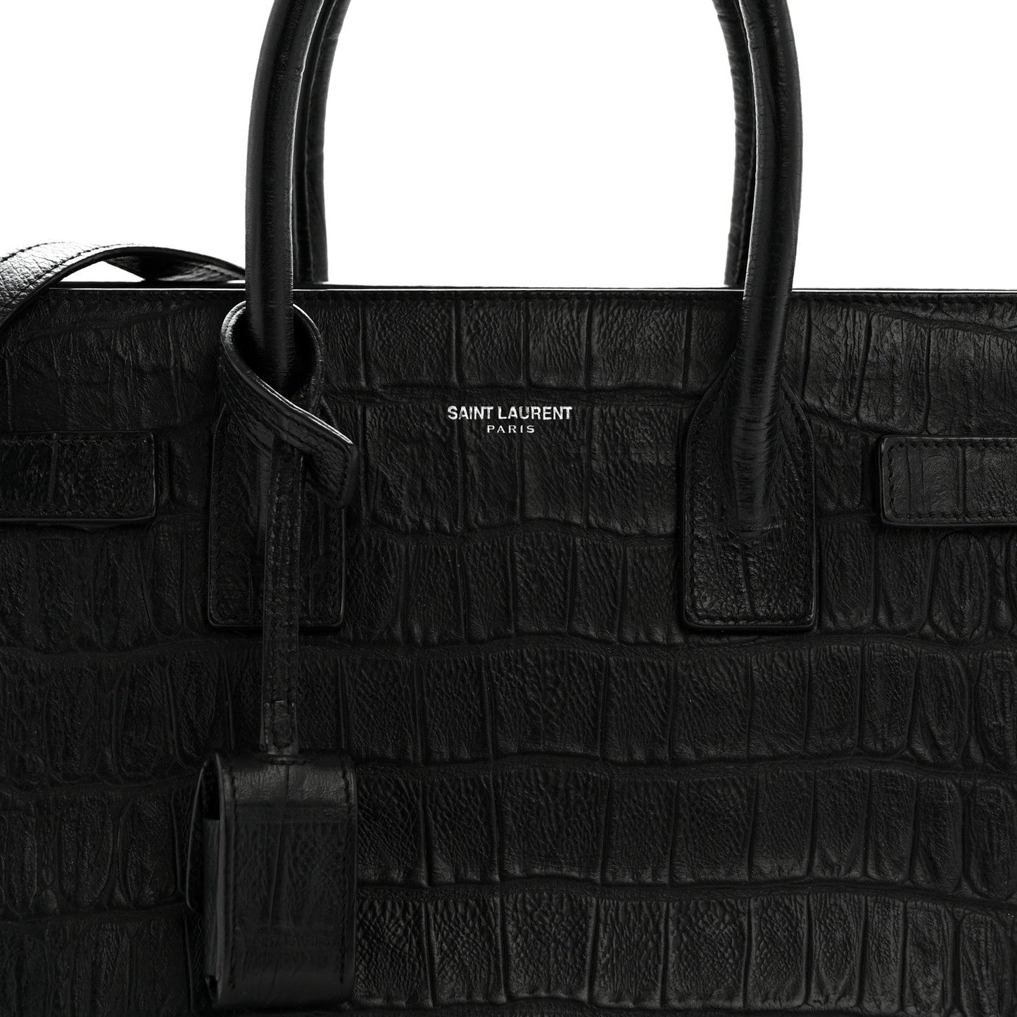Calfskin Crocodile Embossed Baby Sac De Jour Black