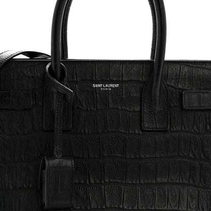 Calfskin Crocodile Embossed Baby Sac De Jour Black