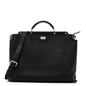 Cuoio Romano Selleria Vitello Grace Glazed Fabric FF 1974 Large Peekaboo Iconic Essential Satchel Black