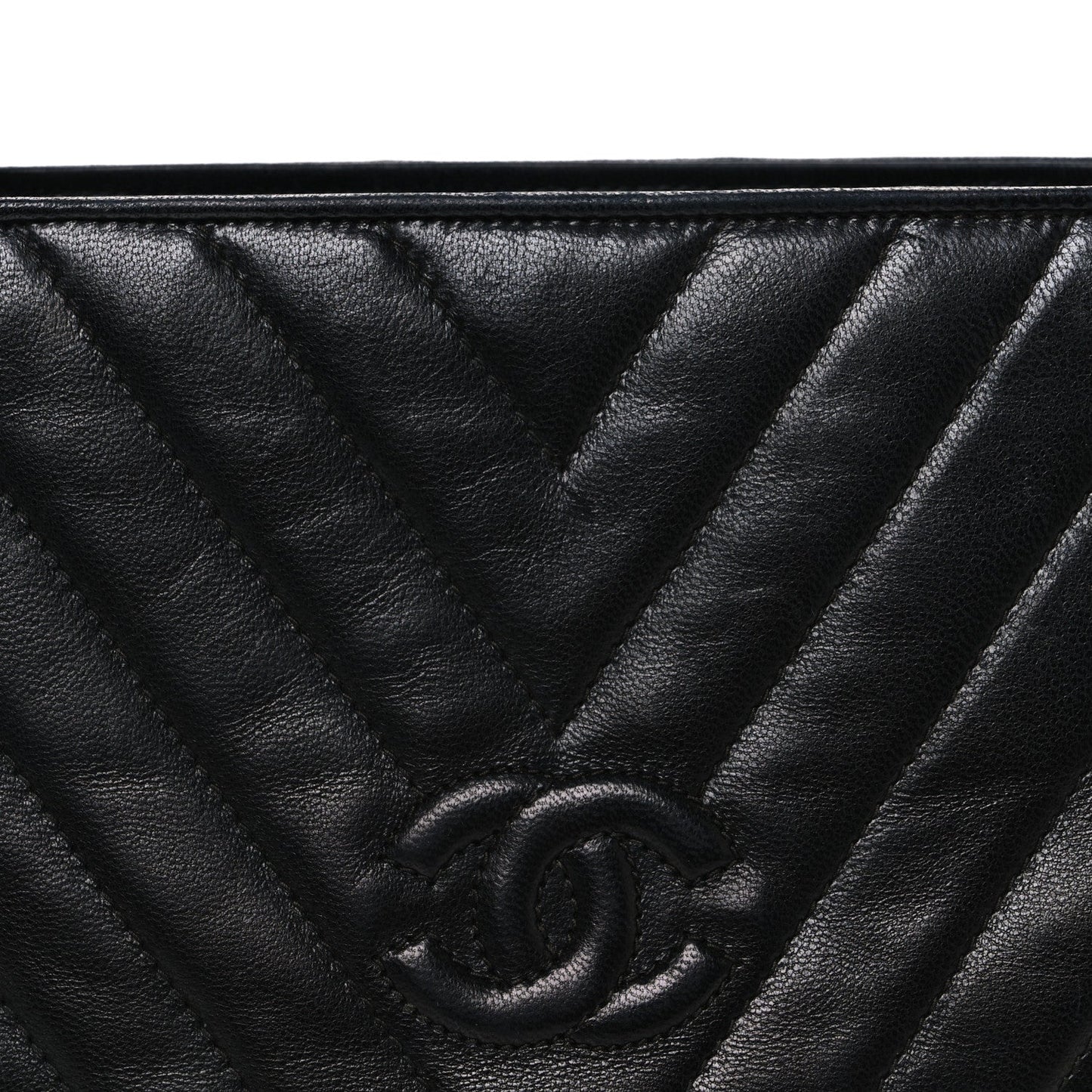 Lambskin Chevron Quilted Top Handle Tote Bag Black