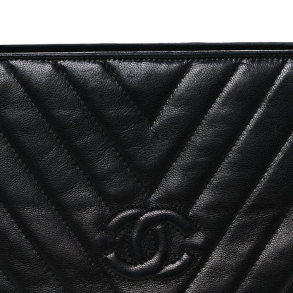 Lambskin Chevron Quilted Top Handle Tote Bag Black