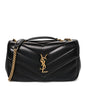 Lambskin Chevron Quilted Small Loulou Bag Black