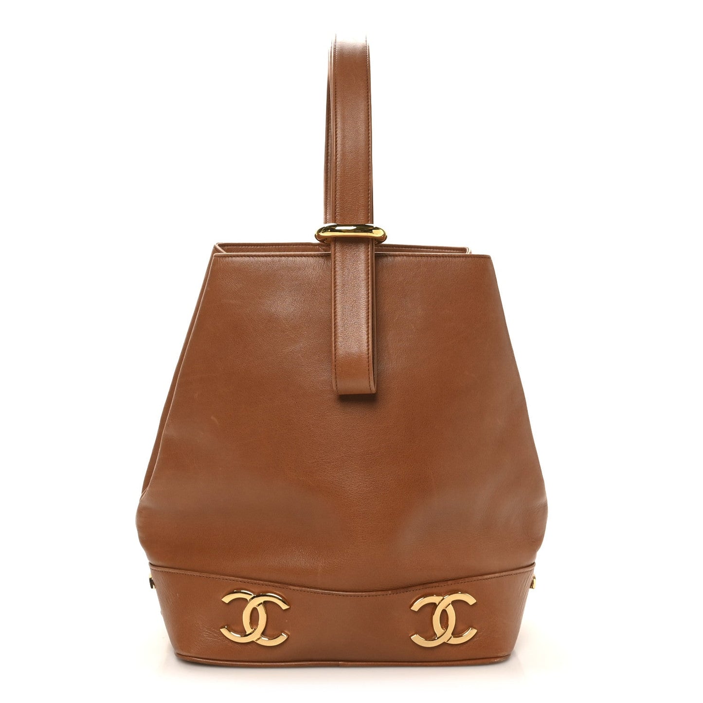 Calfskin CC Bucket Shoulder Bag Brown
