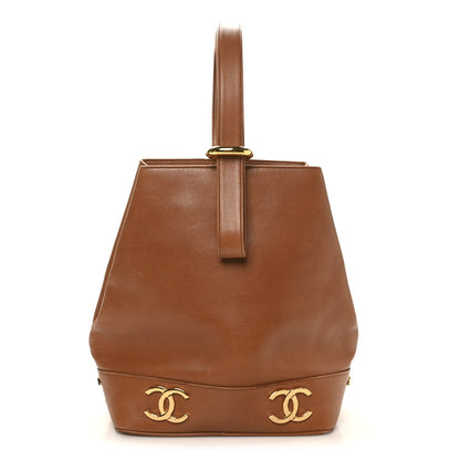 Calfskin CC Bucket Shoulder Bag Brown