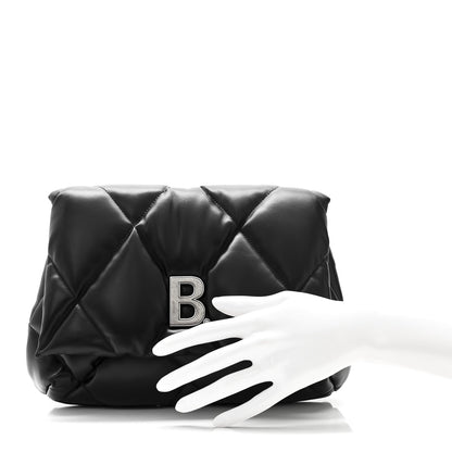 Nappa Calfskin Quilted Touch B Puffy Clutch Black