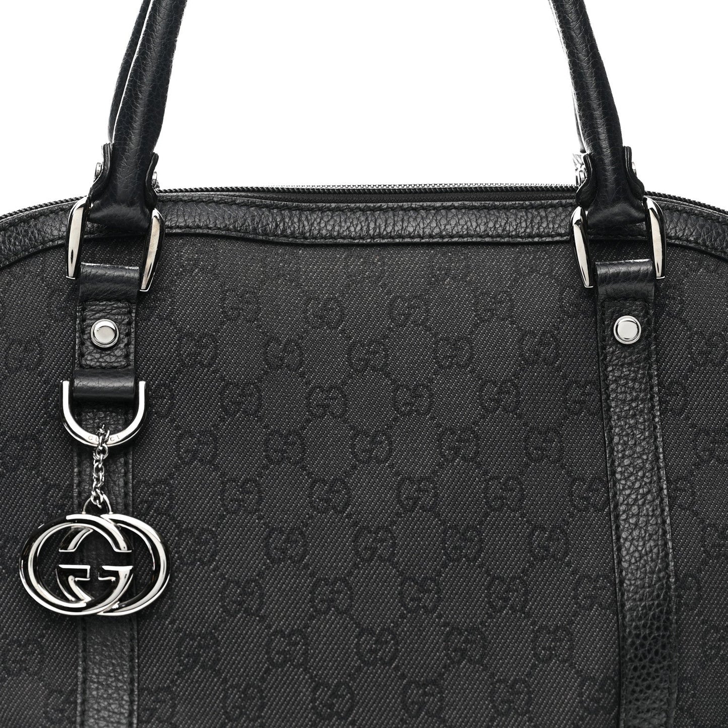 Nylon Monogram Medium GG Charm Dome Satchel Black