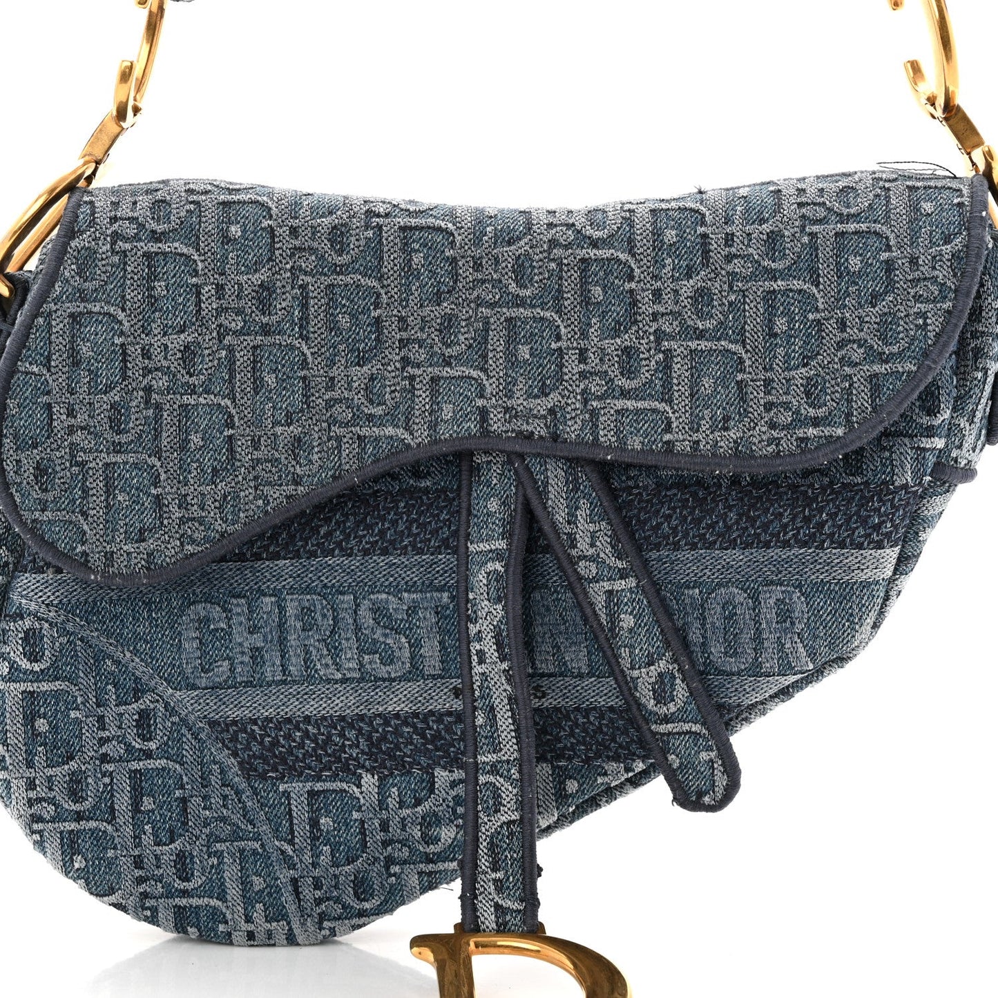 Oblique Embroidered Saddle Bag Denim Blue