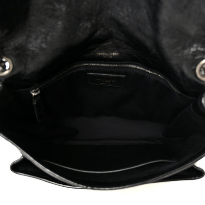 Crinkled Calfskin Matelasse Monogram Medium Niki Chain Satchel Black