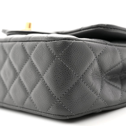 Caviar Quilted Mini Handy CC Flap Grey