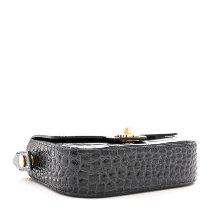 Calfskin Crocodile Embossed Turn Around Mini Flap Dark Grey