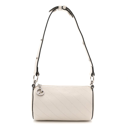 Sakai Be Green Calfskin Diagonal Stitched Mini Blondie Barrel Shoulder Bag Mystic White