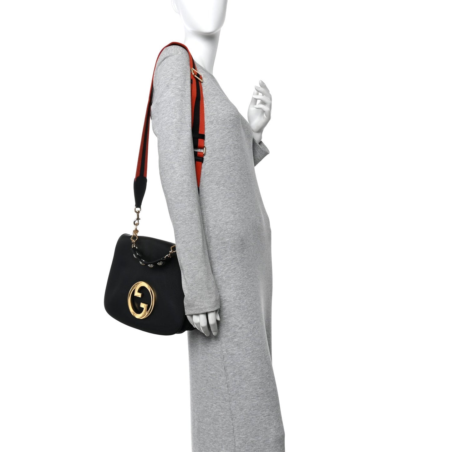 Roxy Calfskin Web Medium Studded Blondie Shoulder Flap Bag Black