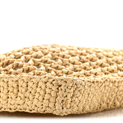 Yarn Raffia Effect Crochet Logo Embroidered Tote Bag Naturale