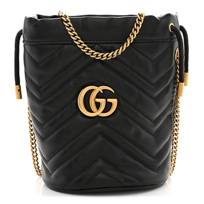 Calfskin Matelasse Mini GG Marmont 2.0 Bucket Bag Black