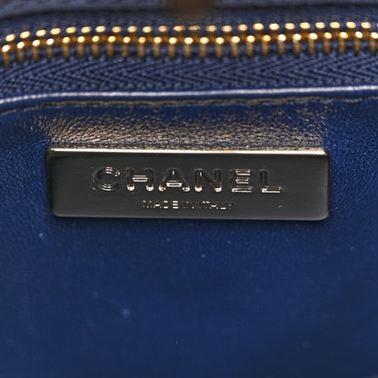 Shiny Crumpled Calfskin Quilted Mini 31 Shopping Bag Navy Blue