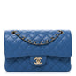 Caviar Quilted Medium Double Flap Blue