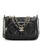 Shiny Crumpled Lambskin Quilted Mini Clutch With Chain Black